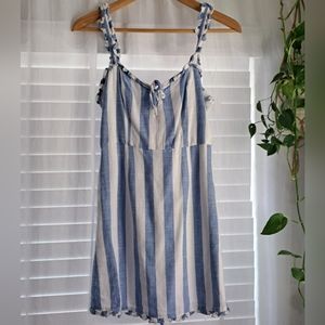 Blue & White Strip Ruffle Strap Tank Top Mini Dress/ Size: Small